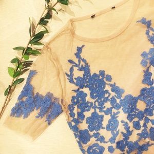 For Love and Lemons Mesh Embroidered Illusion Top